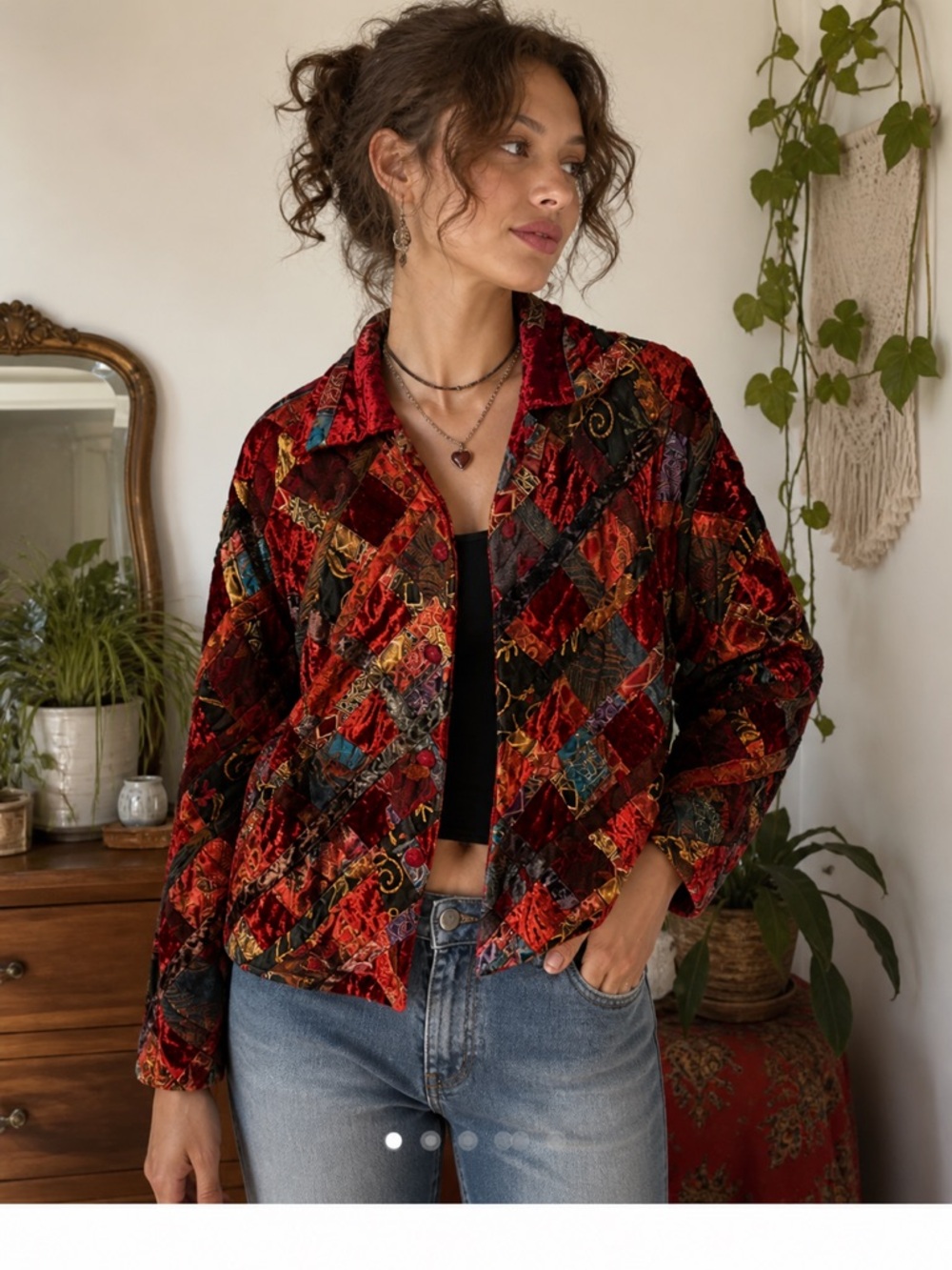 Vintage Y2K cottage core  Red and Black Patchwork Bomber Jacket